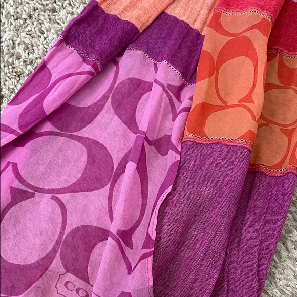 Coach Pink Purple Orange Creme & Brown Colorway Patchwork Scarf - Picture 9 of 16